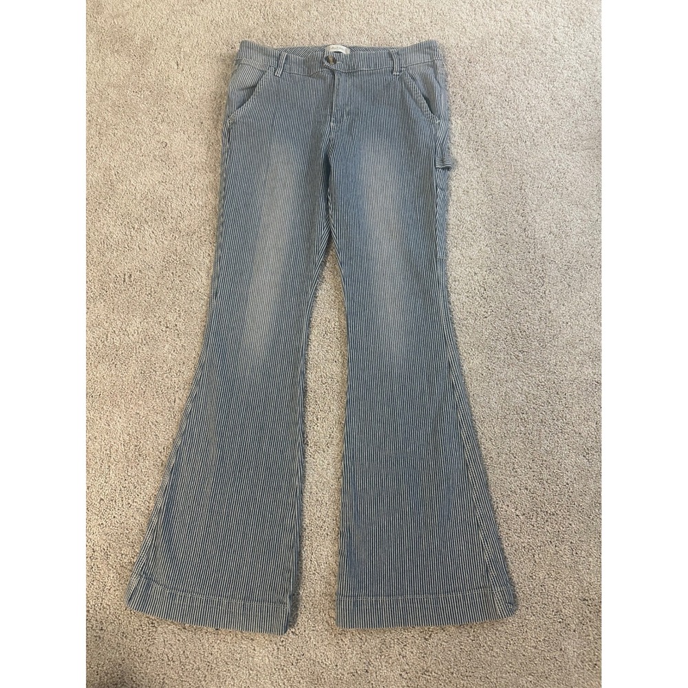 Altar'd State Striped Flare Carpenter Jeans Blue White Railroad Stripe Size 27